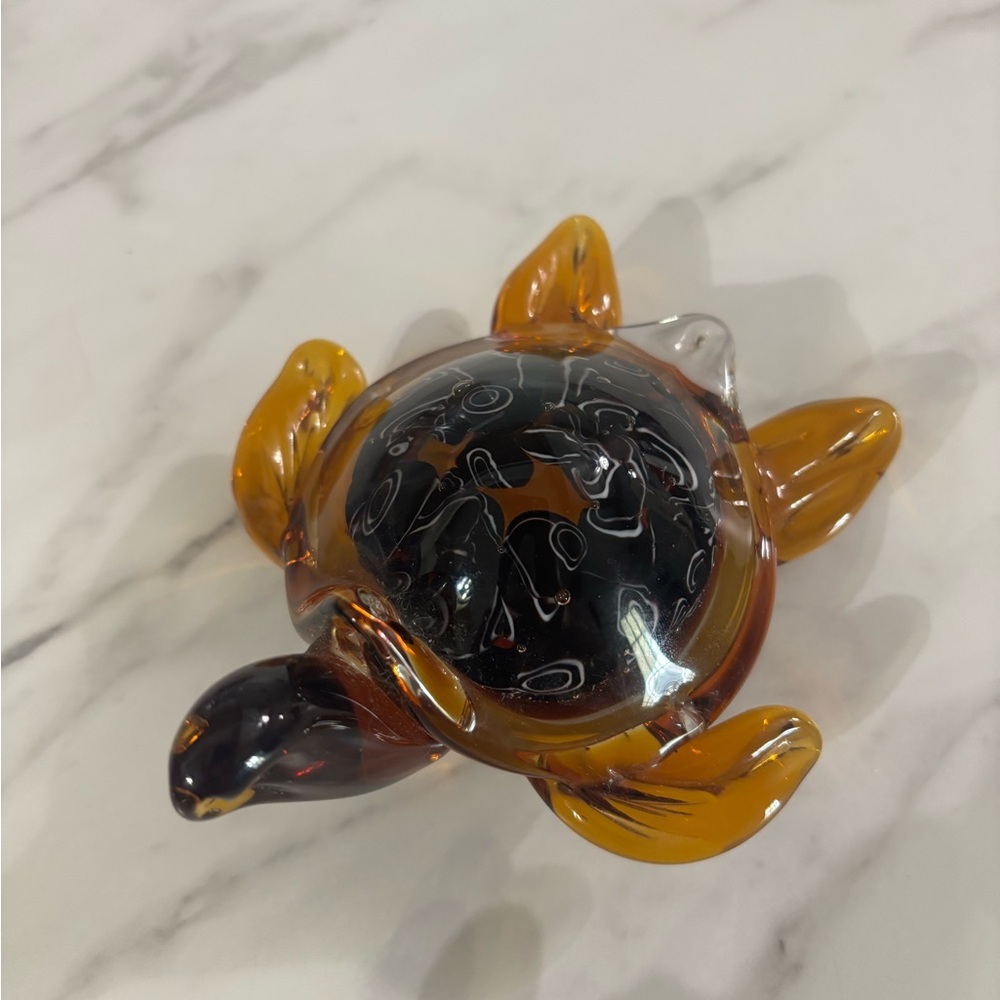 Glass Turtle Figurine/ paperweight- Amber and Black